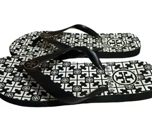 NWOT Tory Burch Black and White Logo Flip Flops thumbnail 2