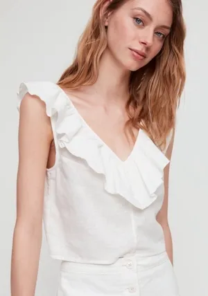 Aritzia Sunday Best Linen Cotton Calliope Crop Blouse Top thumbnail 1