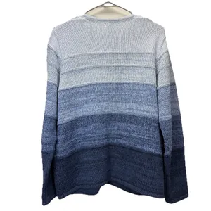 LL Bean Blue Ombré Stripe Chunky Knit Button‎ Cotton Cardigan Sweater LARGE thumbnail 5