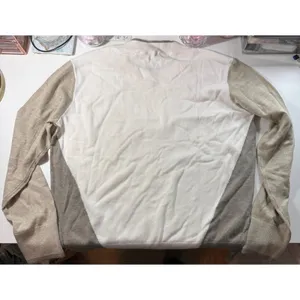 LOFT Cream Taupe Colorblock Knit Crewneck Sweater Minimalist Large NWT‎ thumbnail 2
