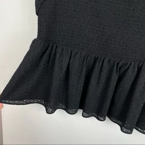 Torrid Sz 3X Black Square Neck Smocked Eyelet Peplum Top Short Sleeve thumbnail 11