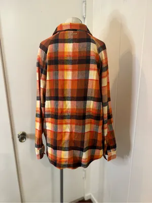 Billabong Orange and Brown Flannel Plaid Button-Down Shirt Sz L NWT thumbnail 2