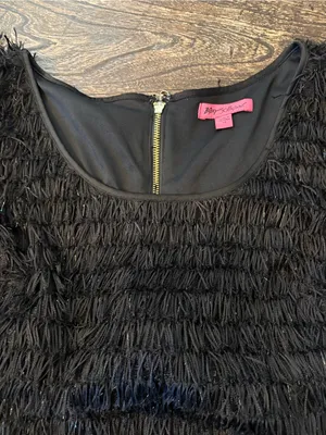 Betsey Johnson Fringe Mini Dress Womens 14 Black Layered Shift Zipper thumbnail 3