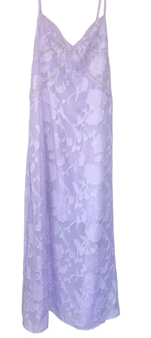 Lavender Floral Jacquard Lace Up Back Midi Dress Wedding Guest M thumbnail 1