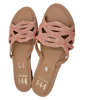 Haute Hippie Beaded Embellished Slide Sandals Women's Size 7 Peach Pink Bohemian thumbnail 1