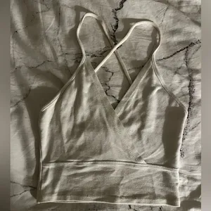 Brandy Melville White Cross-Back Crop Top thumbnail 1