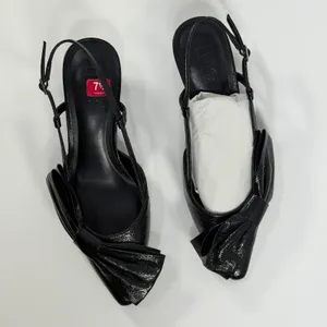 INC International Concepts Winnetp Black Crinkle Bow Slingback Kitten Heels 7.5M thumbnail 2