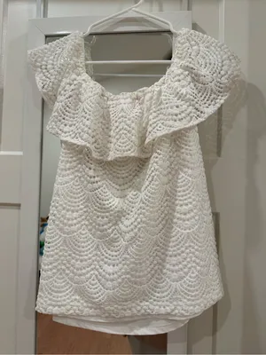white off-the-shoulder lace eyelet ruffle top w flutter sleeves Lilly Pulitzer thumbnail 5
