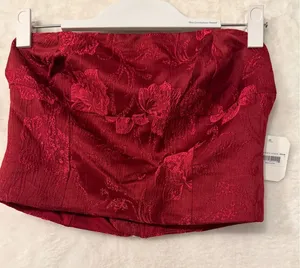 Altar'd State NWT Red Floral Brocade Corset Tube Top Strapless Small Holiday thumbnail 1