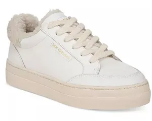 SAM EDELMAN Wess Sneaker Women 10 White Leather Faux Shearling‎ Platform Low Top thumbnail 1