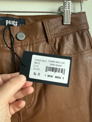 PAIGE Claudine Ankle Flare Faux Leather Pants Dark Argan Brown Size 25 NWT thumbnail 9