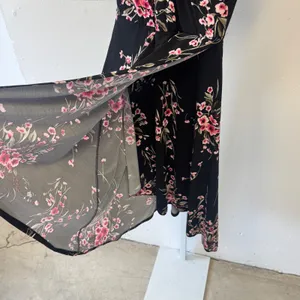 White House Black Market Floral Faux Wrap High Low Midi Dress Black Pink 4 thumbnail 5