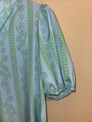 Light Blue & Green Striped Floral Puff Sleeve Blouse thumbnail 2