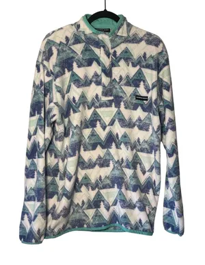 Southern Marsh Womens Blue Mint Mountain Print Fleece Snap Pullover Large Preppy thumbnail 1