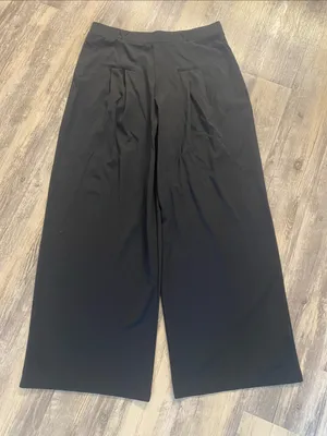 NWT OGL Drapey Bamboo Ponte Mid Rise Wide Leg w Pockets Black LARGE (10-12) thumbnail 1