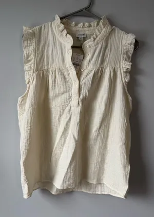 J. Crew Ruffle Sleeve Cotton Gauze Sleeveless Top Beige Ivory Flowy Boho Size M thumbnail 1