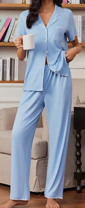 Amazon Pajamas for Women Set Button Up Soft Pjs Short Sleeve 2 Piece Lounge Sets Comfy Sleepwear thumbnail 3