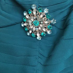 Vintage Y2K Bebe Teal Silk Pleated Cami Top Jeweled Brooch NWT Small thumbnail 3