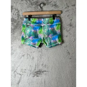FLEO‎ Tropical Palm Print High Rise Workout Shorts Small Athletic Gym Running thumbnail 3