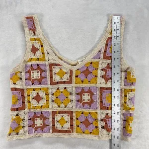 Rebellion Again Crochet Crop Top Granny Square Knit Sleeveless‎ XS thumbnail 3