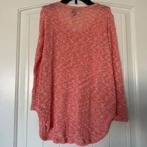 Soft Coral Pink Bouclé Open Knit Sweater Top Romantic Beachy Lightweight Long Sleeve thumbnail 4