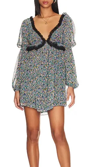 Free People Pennie Mini Dress in Black Como Size Medium thumbnail 1