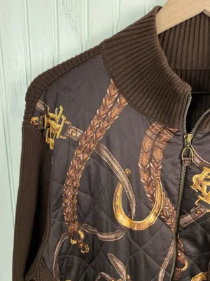 Lauren Ralph Lauren Equestrian Jacket Brown Ribbed Knit Quilted Size XL/XXL thumbnail 3