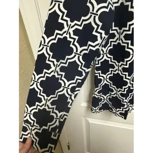 Crown Ivy Beach Navy White Quatrefoil Quarter‎ Zip Pullover L Preppy Coastal Top thumbnail 6