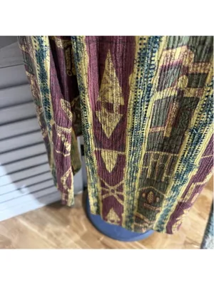 Vintage 90s boho maxi dress brown green ethnic art Western hippie Southern 12 L thumbnail 13
