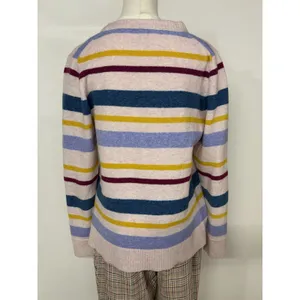 J.Crew Womens Large Multi-Color Striped Crewneck Knit Sweater Pink Blue Yellow L thumbnail 4
