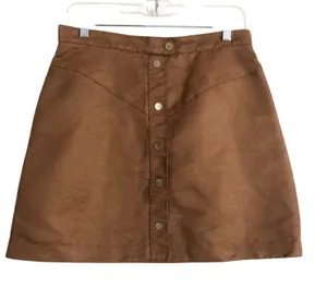H&M Vegan Faux Leather Suede Button Front High Rise Mini Skirt 10 thumbnail 1