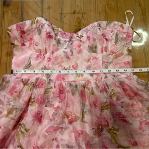 Lulus Pristine Cutie Light Pink Floral Organza Bustier Midi Dress thumbnail 10