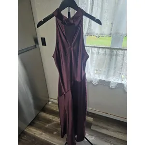 A New Day Red wine colored Satin Halter Backless Midi Slip Dress Size S thumbnail 4