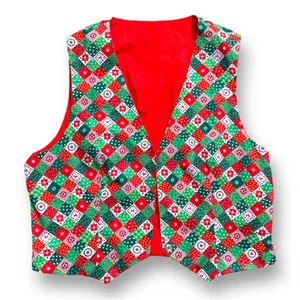 Vintage Christmas Patchwork Vest Handmade Red Green Quilt Holiday Cottagecore thumbnail 9