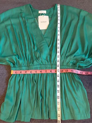 🆕 bohme V-Neck Kimono Style Satin Top Emerald Green Size S thumbnail 3