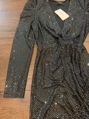 o.p.t Black Sparkle Long-Sleeve Wrap Mini Dress Size Small NWT - C61-025 thumbnail 5