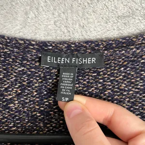 Eileen Fisher‎ Wool Cotton Purple Fringed Open Front Cardigan Size Small thumbnail 4