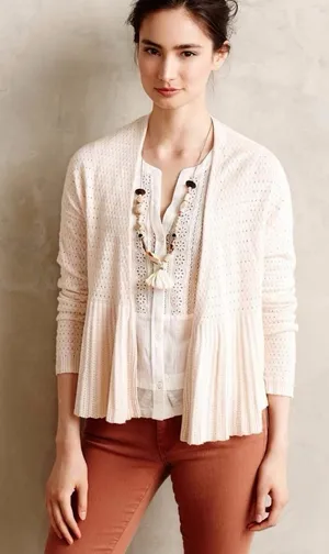 Anthropologie Moth Cream Pointelle Peplum Open Front Cardigan Cashmere S thumbnail 1