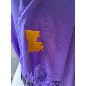 Olly Oxen Louisiana Scarf Purple Gold Embroidered State Fringe LSU Game Day thumbnail 5