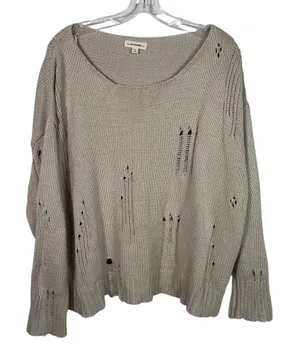 EE:Some Neutral Tan Distressed Ripped Oversized Sweater Top Medium M Relaxed thumbnail 1