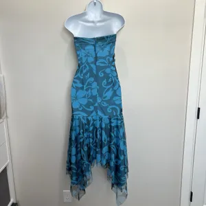 VTG Y2K 90s Sz 10 Asymmetric‎ Dress Fairy Midi HOCO Floral Mesh Strapless Ruffle thumbnail 6