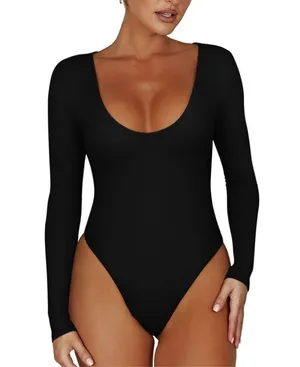 NEW Scoop Neck Long Sleeve Double Lined Stretchy Bodysuits XL thumbnail 1