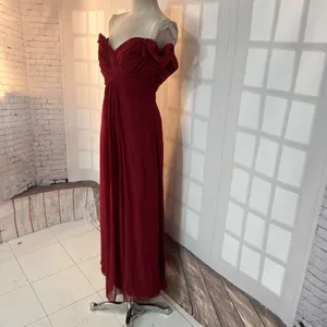 Dessy Collection 2844 Burgundy Off The Shoulder Chiffon Bridesmaid Dress Size 0 thumbnail 5