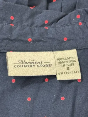 Vermont Country Store S Navy Pink Polka Dot Shirt Dress Cotton Tie Waist Cottage thumbnail 6
