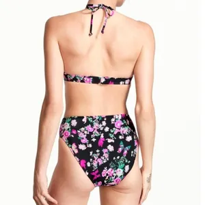 Victoria's Secret 47B Floral Butterfly High Waist Bikini Set Black‎ Pink M / S thumbnail 2