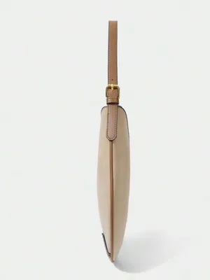 NEW faux leather round Light Taupe cream Crescent Shoulder Bag with Gold Accent thumbnail 4