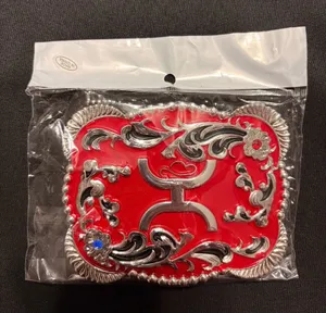 Western 4.5x3.5” Hooey Red Silver Cowboy Belt Buckle for 2'' Belt Hebilla Vaquero I have a few of these, so let me know if you want to make a deal for more than 1. thumbnail 1