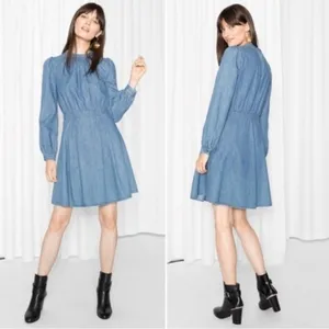 NEW & Other Stories Denim Blue Chambray Long Sleeve Short Dress Women’s 4 thumbnail 2