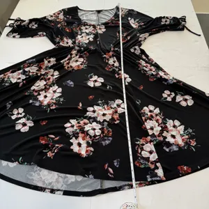 Torrid Pink Floral Studio Knit Short Tie Sleeve‎ V Neck Dress Size 1X thumbnail 9