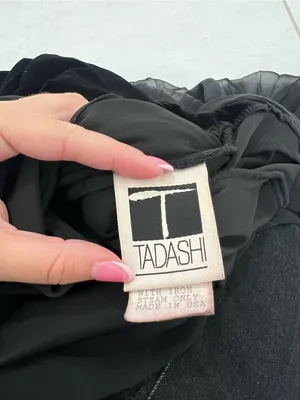 TADASHI Black Velvet Brooch Evening Gown Size XS thumbnail 5